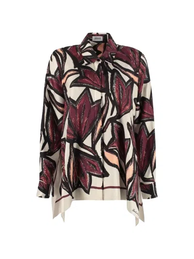 Ferragamo Leaf-print Asymmetric-hem Shirt In Neutrals
