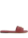 Ferragamo Leah Flat Slides In Red