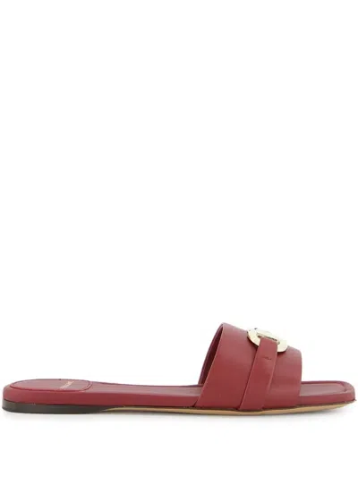 Ferragamo Leah Flat Slides In Red