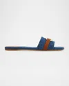 Ferragamo Leah Gancini Bit Denim Slide Sandals In Blue