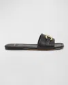 Ferragamo Leah Gancini Bit Leather Slide Sandals In Black