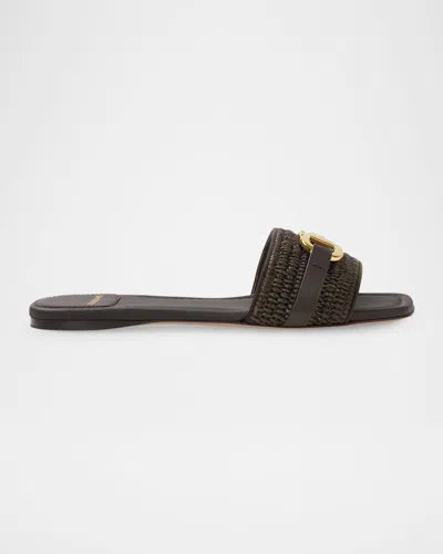 Ferragamo Leah Gancini Bit Raffia Slide Sandals