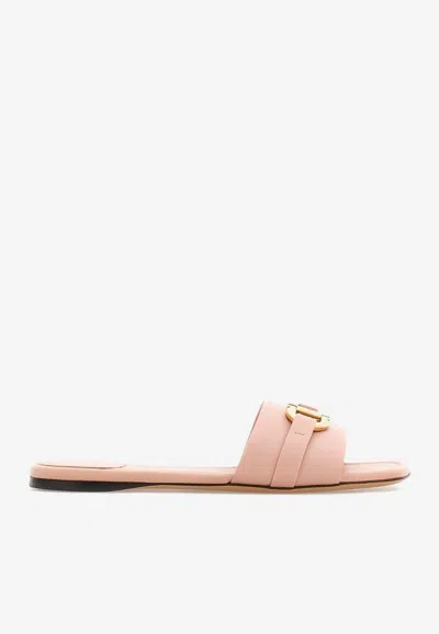 Ferragamo Leah Gancini Flat Sandals In Calf Leather In Pink
