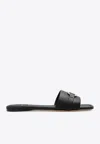 Ferragamo Leather Slides With Flat Sole And Gold-tone Hardware In Black