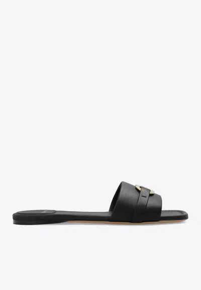 FERRAGAMO LEAH GANCINI LEATHER FLAT SANDALS