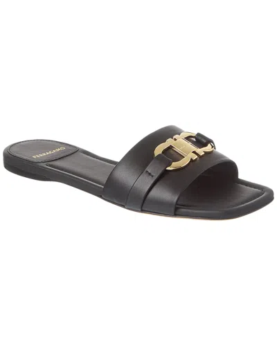 Ferragamo Leah Ornament Leather Sandal In Black