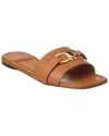 Ferragamo Leather Flat Sandals With Logo In Brown