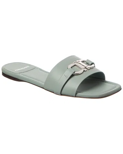 Ferragamo Leah Ornament Leather Sandal In Green