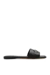 Ferragamo Leather Slides With Flat Sole And Gold-tone Hardware In Black