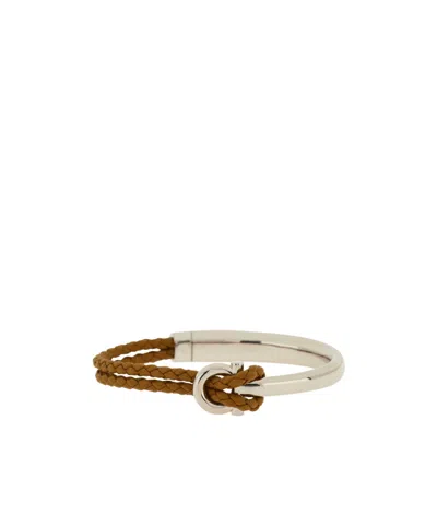 Ferragamo Leather And Brass Bracelet - Size 17 In Silver