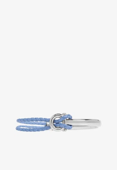 Ferragamo Leather And Brass Bracelet With Logo In Blue