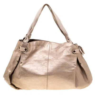 Ferragamo Leather And Canvas Bow Hobo In Beige