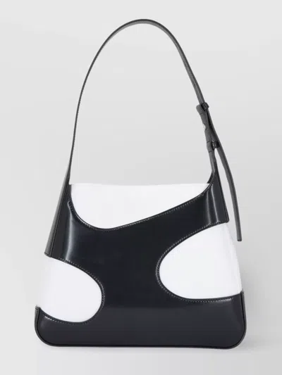 FERRAGAMO LEATHER AND FABRIC SHOULDER BAG