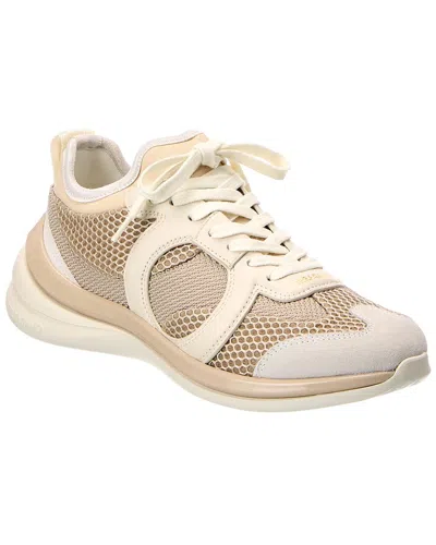 Ferragamo Leather & Mesh Sneaker In Metallic