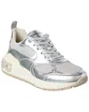 Ferragamo Leather & Mesh Sneaker In Silver