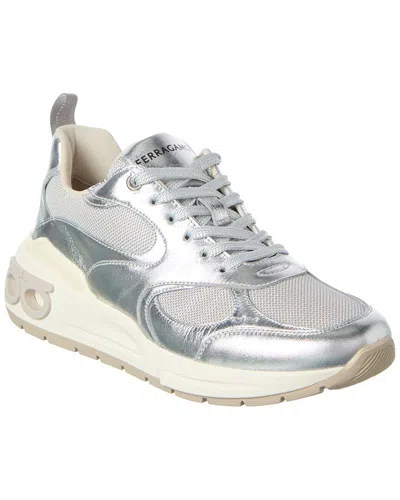 Ferragamo Leather & Mesh Sneaker In Silver