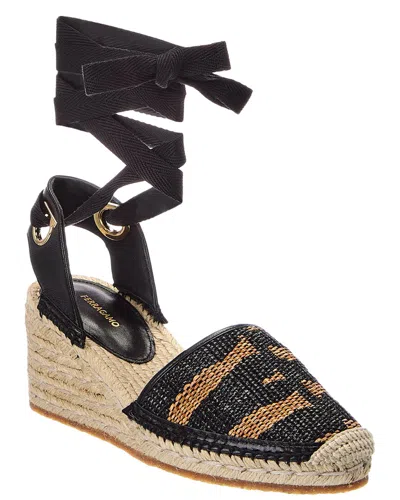 Ferragamo Leather & Raffia Espadrille In Black