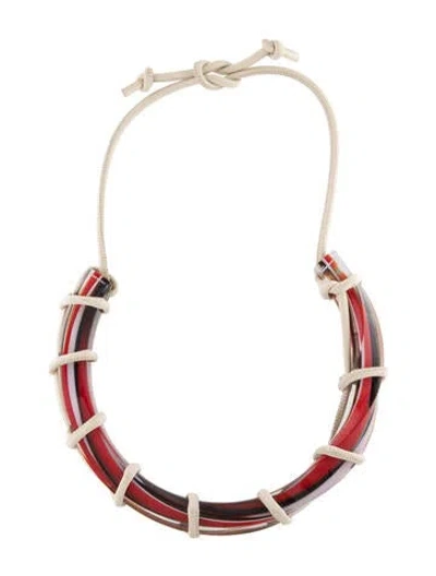 Pre-owned Ferragamo Leather & Resin Twisted Collar Necklace, 15" In Multi