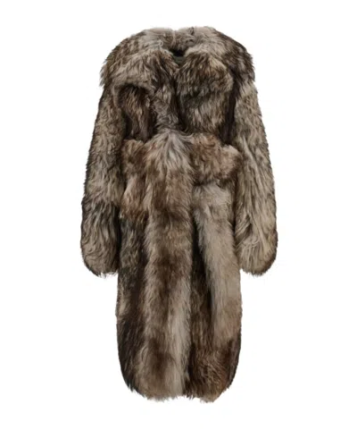 Ferragamo Leather And Shearling Coat In Brown