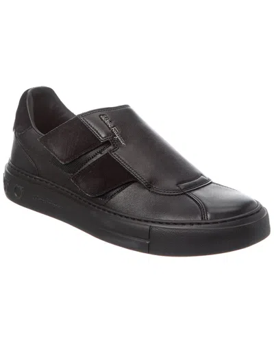 Ferragamo Lima Vit Saddle Sport Costa Leather Sneaker In Black