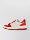 Ferragamo Leather And Suede Sneakers With Contrast Panels In Red