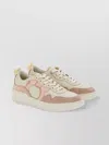 Ferragamo Gancini Leather Sneakers Featuring Suede Paneling In White