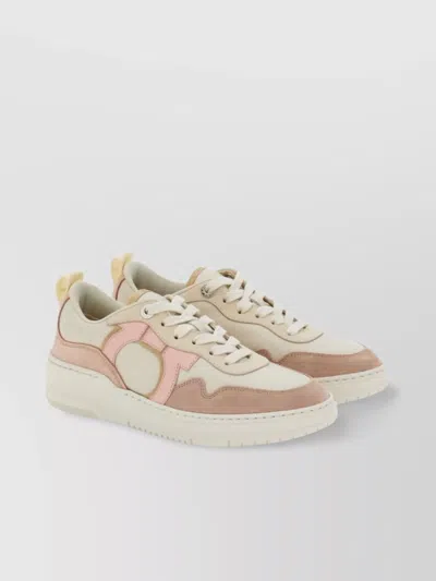 Ferragamo Gancini Lace-up Sneakers In Beige