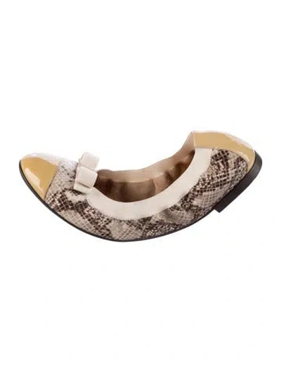 Pre-owned Ferragamo Leather Animal Print Ballet Flats In Brown