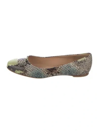 Pre-owned Ferragamo Leather Animal Print Ballet Flats In Green