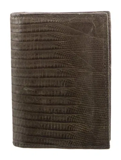 Pre-owned Ferragamo Leather Animal Print Bifold Wallet In Green
