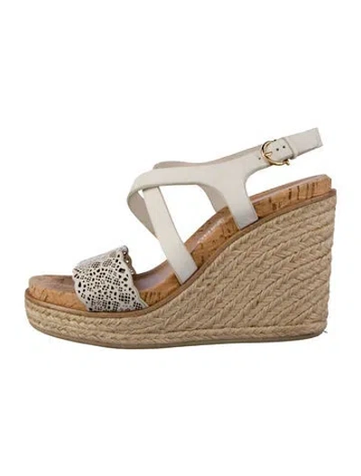 Pre-owned Ferragamo Leather Animal Print Espadrilles In White
