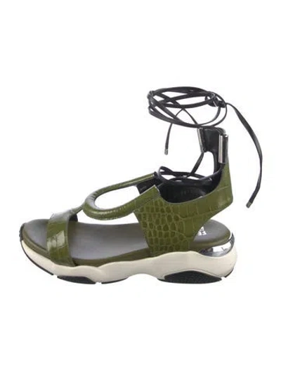 Pre-owned Ferragamo Leather Animal Print Gladiator Sandals In Green