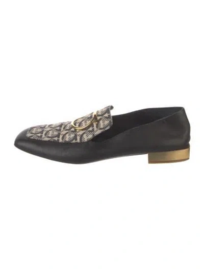 Pre-owned Ferragamo Leather Animal Print Loafers In Black