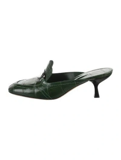 Pre-owned Ferragamo Leather Animal Print Mules In Green