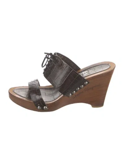 Pre-owned Ferragamo Leather Animal Print Sandals In Brown