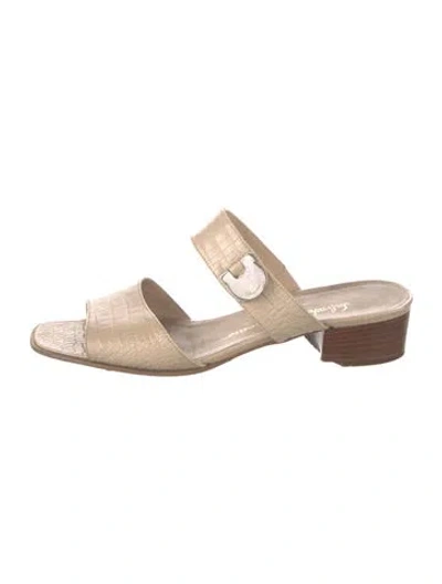 Pre-owned Ferragamo Leather Animal Print Slides In Neutrals