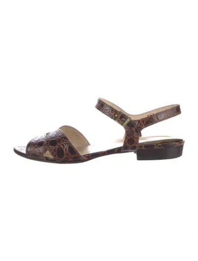 Pre-owned Ferragamo Leather Animal Print Slingback Sandals In Brown
