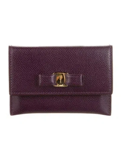 Pre-owned Ferragamo Leather Animal Print Wallet In Purple