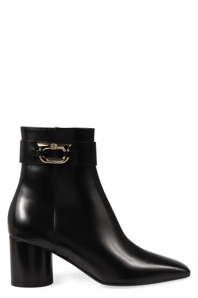 Ferragamo Leather Ankle Boots In Black