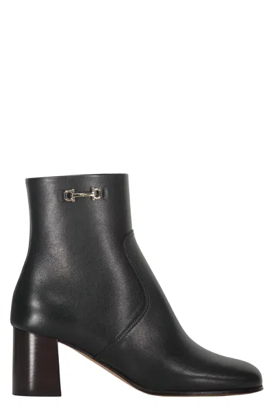 Ferragamo Leather Ankle Boots In Black
