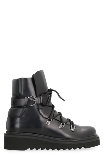 Ferragamo Leather Ankle Boots In Black