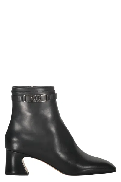 Ferragamo Leather Ankle Boots In Black