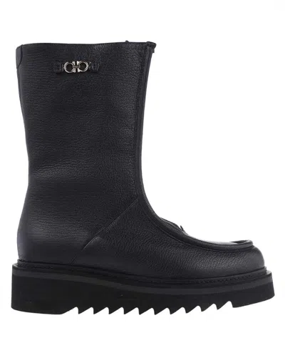Ferragamo Leather Ankle Boots In Black
