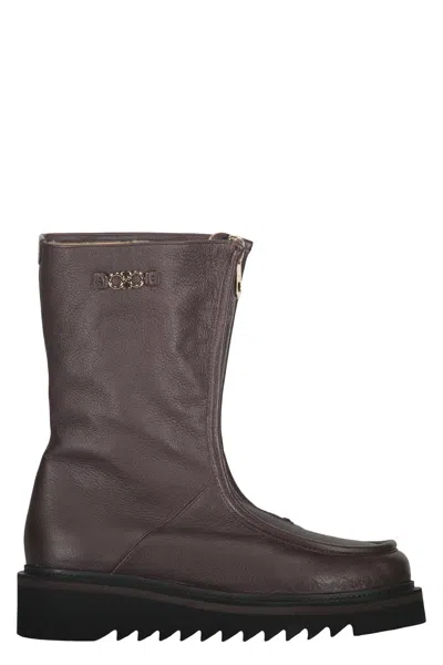 Ferragamo Leather Ankle Boots In Brown