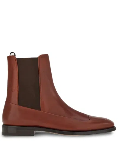 Ferragamo Leather Ankle Boots In Brown