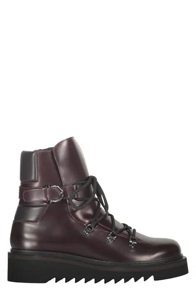 Ferragamo Leather Ankle Boots In Burgundy