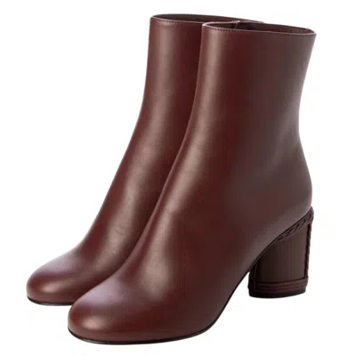 Ferragamo Leather Ankle Boots With Block Heel In Burgundy