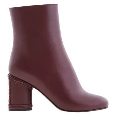 Ferragamo Leather Ankle Boots With Block Heel, Size 7 D In Burgundy