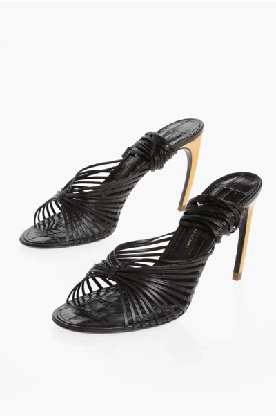 FERRAGAMO LEATHER ATHENA LACE-UP SANDALS WITH CURVED HEEL 8.5CM