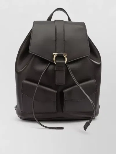 Ferragamo Leather Backpack Adjustable Straps Front Pockets
